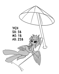 Size: 3180x4000 | Tagged: safe, artist:kainy, oc, oc only, alicorn, pegasus, pony, unicorn, beach umbrella, belly, belly button, commission, drinking, hooves behind head, looking at you, lying, simple background, slender, solo, spread wings, thin, white background, wings, your character here