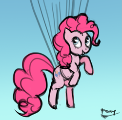 Size: 719x708 | Tagged: safe, artist:ponyrake, pinkie pie, earth pony, pony, g4, balloon, floating, flying, solo, then watch her balloons lift her up to the sky