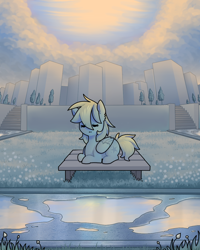 Size: 1024x1280 | Tagged: safe, artist:magicstarfriends, oc, oc only, oc:magic star, pegasus, pony, bench, calm, scenery, solo