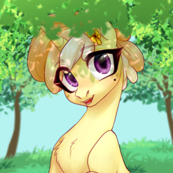 Size: 2000x2000 | Tagged: safe, artist:nika-rain, oc, oc only, oc:peach cobbler pie, pony, unicorn, commission, cute, high res, sketch, smiling, solo, tree