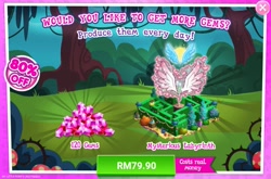 Size: 1553x1022 | Tagged: safe, gameloft, idw, g4, my little pony: magic princess, advertisement, costs real money, gem, hedge maze, it gives gems, maze, mysterious labyrinth, no pony, sale