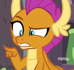 Size: 741x703 | Tagged: safe, screencap, smolder, dragon, g4, molt down, cropped, dragoness, female, pointing, raised eyebrow, solo