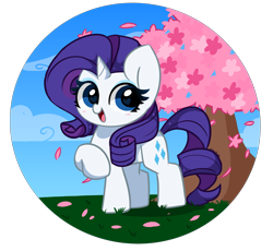 Size: 3609x3326 | Tagged: safe, artist:kittyrosie, part of a set, rarity, pony, unicorn, g4, cherry blossoms, cloud, cute, female, flower, flower blossom, heart, heart eyes, high res, kittyrosie is trying to murder us, looking at you, mare, open mouth, raribetes, redraw, simple background, sky, solo, transparent background, tree, wingding eyes