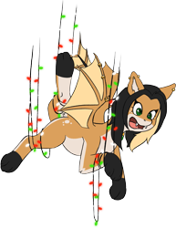 Size: 1689x2184 | Tagged: safe, artist:sondy, oc, oc only, oc:bonny hadens, hybrid, christmas, christmas lights, confused, holiday, paws, piercing, simple background, solo, tied up, transparent background, wing piercing, wing ring, wings
