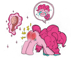 Size: 737x574 | Tagged: artist needed, safe, pinkie pie, earth pony, pony, g4, 4chan, abuse, balloonbutt, brush, butt, crying, eyes closed, female, filly, filly pinkie pie, foal, hairbrush, pinkiebuse, plot, puddle, punishment, reddened butt, sad, simple background, solo, spank mark, spanked, spanking, tears of pain, white background, younger