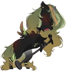 Size: 2500x2800 | Tagged: safe, artist:bambudess, oc, oc only, oc:greenviper, pegasus, pony, chest fluff, chibi, ear piercing, eyes closed, high res, jewelry, microphone, necklace, pegasus oc, piercing, simple background, singing, solo, transparent background