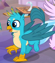 Size: 247x282 | Tagged: safe, screencap, gallus, silverstream, classical hippogriff, griffon, hippogriff, g4, season 8, what lies beneath, adorable face, cropped, cute, gallabetes, happy, offscreen character, solo focus