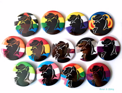 Size: 4000x3061 | Tagged: safe, artist:avui, pony, aromantic pride flag, asexual pride flag, bisexual pride flag, button, demisexual pride flag, genderfluid pride flag, lesbian pride flag, lgbt, merchandise, nonbinary pride flag, pansexual pride flag, polyamorous pride flag, pride, pride flag, pride ponies, silhouette, simple background, straight ally flag, transgender, white background