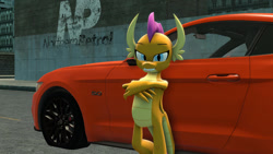 Size: 1280x720 | Tagged: safe, artist:berserko64, smolder, dragon, g4, 3d, car, dragoness, female, ford, ford mustang, mustang, solo, source filmmaker