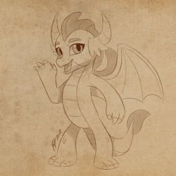 Size: 1280x1280 | Tagged: safe, artist:haruh_ink, smolder, dragon, g4, cute, dragoness, female, monochrome, smolderbetes, solo