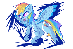 Size: 3000x2000 | Tagged: safe, artist:papacruda09, rainbow dash, pegasus, pony, g4, angry, female, high res, mare, pose, simple background, solo, spread wings, white background, wings