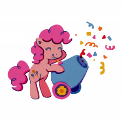 Size: 2048x2048 | Tagged: safe, artist:kaylees-art, pinkie pie, earth pony, pony, g4, :p, cannon, eyes closed, high res, party cannon, simple background, smiling, solo, tongue out, white background