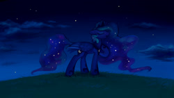 Size: 1920x1080 | Tagged: safe, artist:dragonataxia, princess luna, alicorn, pony, g4, eyes closed, female, grass, mare, night, open mouth, profile, singing, solo