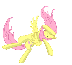Size: 800x720 | Tagged: safe, artist:heart0fthestorm, fluttershy, pegasus, pony, g4, animated, eyes closed, faint, falling, female, mare, simple background, solo, spread wings, transparent background, wings