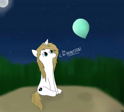 Size: 5119x4615 | Tagged: safe, artist:balloons504, oc, oc only, oc:balloons, pony, unicorn, balloon, female, it's beautiful, mare, moon, night, sitting, solo, stars, that pony sure does love balloons