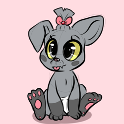 Size: 768x768 | Tagged: safe, artist:smirk, oc, oc only, unnamed oc, diamond dog, dog, :p, baby, bow, diaper, hair bow, paw pads, puppy, solo, tongue out