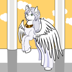 Size: 2000x2000 | Tagged: artist needed, source needed, safe, oc, oc only, oc:κασσάνδρα, alicorn, pony, alicorn oc, clothes, high res, horn, solo, wings