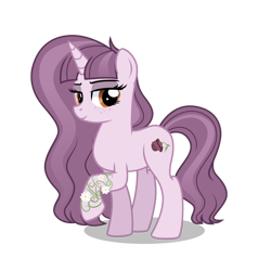 Size: 2048x2048 | Tagged: safe, oc, oc only, pony, unicorn, dead, female, flower, gray, gray eyes, high res, horn, mare, pink coat, pink mane, purple coat, purple hair, purple mane, rose, simple background, solo, transparent background, unicorn oc, vine, withered