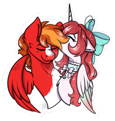 Size: 1024x1082 | Tagged: safe, artist:shamy-crist, oc, oc only, alicorn, pegasus, pony, alicorn oc, bow, deviantart watermark, duo, female, hair bow, horn, male, mare, obtrusive watermark, pegasus oc, simple background, stallion, transparent background, watermark, wings
