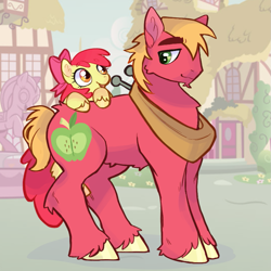 Size: 857x857 | Tagged: safe, artist:ducktbm, apple bloom, big macintosh, earth pony, pony, g4, brother and sister, duo, female, filly, foal, male, siblings, stallion, unshorn fetlocks