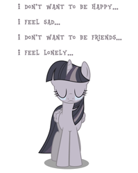 Size: 2400x3008 | Tagged: safe, artist:wardex101, twilight sparkle, alicorn, pony, g4, crying, depressed, discorded, discorded twilight, eyes closed, female, high res, lonely, mare, sad, simple background, solo, sorrow, text, twilight sparkle (alicorn), twilight tragedy, white background