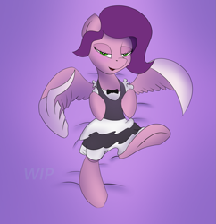 Size: 1589x1640 | Tagged: safe, artist:tyleks, pipp petals, pegasus, pony, g5, adorapipp, blushing, clothes, cute, female, line, looking at you, maid, mare, simple background, solo, wip