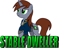 Size: 900x731 | Tagged: safe, artist:sirhcx, oc, oc only, oc:littlepip, pony, unicorn, fallout equestria, female, horn, mare, raised hoof, simple background, smiling, solo, text, transparent background