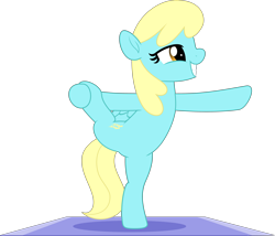 Size: 5000x4282 | Tagged: safe, artist:jhayarr23, sassaflash, pegasus, pony, g4, background pony, bipedal, commission, female, mare, simple background, smiling, solo, standing, standing on one leg, stretching, transparent background, ych result, yoga, yoga mat, yoga pose