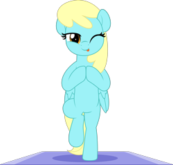 Size: 5251x5000 | Tagged: safe, artist:jhayarr23, sassaflash, pegasus, pony, g4, :p, background pony, bipedal, commission, female, mare, simple background, smiling, solo, standing, standing on one leg, tongue out, transparent background, ych result, yoga, yoga mat, yoga pose