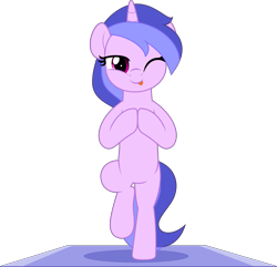 Size: 5195x5000 | Tagged: safe, artist:jhayarr23, sea swirl, seafoam, pony, unicorn, g4, :p, background pony, bipedal, commission, cute, female, mare, one eye closed, seadorable, simple background, smiling, solo, standing, standing on one leg, tongue out, transparent background, ych result, yoga, yoga mat, yoga pose