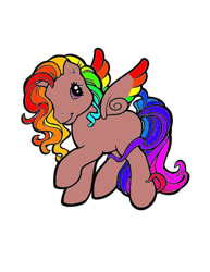 Size: 564x730 | Tagged: safe, artist:rainbowcocoadelight, oc, oc only, oc:rainbow cocoa delight, pegasus, pony, g3, female, mare, multicolored hair, rainbow hair, raised hoof, simple background, smiling, spread wings, white background, wings