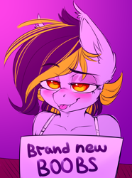 Size: 2480x3338 | Tagged: safe, artist:goddamncat, oc, oc only, oc:wolf wing, pegasus, anthro, bedroom eyes, blushing, bust, cute, ear fluff, equine, fangs, female, high res, looking at you, mare, portrait, smiling, smiling at you, smirk, solo, tongue out, updated, updated design