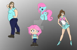 Size: 1024x663 | Tagged: safe, artist:eticketgirl, oc, oc only, earth pony, human, pony, bow, clothes, deviantart watermark, female, hi hi puffy ami yumi, mare, obtrusive watermark, pants, ponified, ponytail, sailor moon (series), sailor senshi, shirt, shoes, skirt, skull, smiling, style emulation, watermark