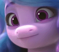 Size: 255x225 | Tagged: safe, edit, edited screencap, screencap, izzy moonbow, pony, unicorn, g5, my little pony: make your mark, my little pony: make your mark chapter 1, spoiler:my little pony: make your mark, animated, close-up, cropped, female, gif, izzy moodbow, mare, solo, tired