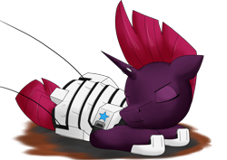 Size: 2480x1754 | Tagged: safe, artist:zocidem, tempest shadow, pony, unicorn, g4, armor, augmented, cute, eyes closed, horn, lying down, simple background, sleeping, solo, tempest gets her horn back, transparent background