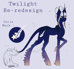 Size: 2765x2553 | Tagged: safe, artist:thelazyponyy, twilight sparkle, pony, unicorn, g4, female, high res, mare, quill, raised hoof, redesign, solo, unicorn twilight