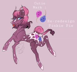 Size: 3222x3000 | Tagged: safe, artist:thelazyponyy, pinkie pie, earth pony, pony, g4, :p, female, high res, mare, pink background, raised hoof, redesign, simple background, solo, tongue out