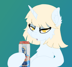 Size: 2500x2332 | Tagged: safe, artist:kotwitz, derpibooru exclusive, oc, oc only, oc:aria taitava, pony, unicorn, abstract background, alcohol, alternate hairstyle, bedroom eyes, beer, chest fluff, ear fluff, harnaś, high res, lipstick, open mouth, polish, solo