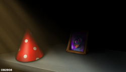 Size: 3500x2000 | Tagged: safe, artist:ob2908, oc, oc:glare moon, hat, high res, party hat, picture frame, table