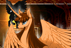 Size: 458x312 | Tagged: safe, oc, oc only, oc:pagie fausticorn, alicorn, pony, ponyvania, ponyvania: order of equestria, alicorn oc, castlevania, female, horn, mare, paige hogan, smiling, spread wings, wings