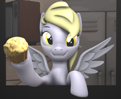 Size: 2648x2160 | Tagged: safe, artist:botxs, derpy hooves, pegasus, pony, g4, 3d, food, high res, looking at you, muffin, solo, source filmmaker