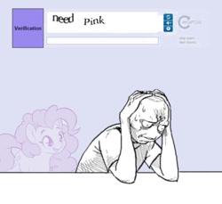Size: 1500x1374 | Tagged: safe, artist:dstears, edit, pinkie pie, earth pony, human, pony, g4, captcha, cute, diapinkes, female, mare, meme, need, obsession, open mouth, ponk, smiling, sweat, waifu, wide eyes