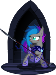 Size: 2927x3888 | Tagged: safe, artist:bnau, oc, oc only, oc:lyssa, bat pony, pony, armor, blood, female, fighting stance, glaive, guardsmare, high res, hoof shoes, injured, mare, night guard, raised hoof, raised leg, royal guard, runes, show accurate, simple background, solo, transparent background, vector