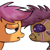 Size: 1024x1024 | Tagged: safe, artist:taeko, derpibooru exclusive, scootaloo, pegasus, pony, robot, robot pony, g4, 2021, duality, eyelashes, female, good vs evil, looking at each other, looking at someone, no source, open mouth, purple sclera, roboticization, sad, scootabot, simple background, smiling, solo, white background