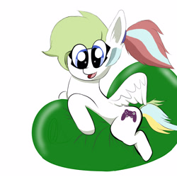 Size: 1600x1600 | Tagged: safe, artist:talabromaltyalla, oc, oc only, oc:gamer beauty, pegasus, pony, balloon, balloon riding, female, mare, open mouth, simple background, solo, spread wings, that pony sure does love balloons, white background, wings