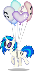 Size: 3000x6291 | Tagged: safe, artist:gdpg, dj pon-3, vinyl scratch, pony, unicorn, g4, balloon, female, floating, heart, heart balloon, mare, music notes, simple background, smiling, solo, sunglasses, transparent background, vector