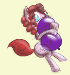 Size: 536x577 | Tagged: safe, artist:retl, oc, oc only, oc:love tap, earth pony, pony, balloon, balloon fetish, cuddling, cute, female, fetish, hug, looking at you, mare, ocbetes, solo, that pony sure does love balloons
