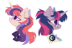 Size: 3000x2000 | Tagged: safe, artist:mirtash, moondancer, twilight sparkle, pony, unicorn, g4, alternate universe, duo, ear fluff, glasses, high res, horn, simple background, white background