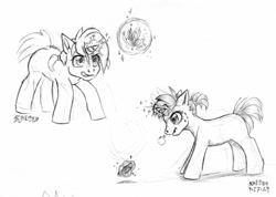 Size: 1280x912 | Tagged: safe, artist:deshki, oc, oc:merriweather, pony, unicorn, female, filly, foal, magic, monochrome, solo, younger