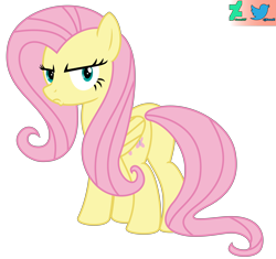 Size: 15000x14111 | Tagged: safe, artist:kuren247, fluttershy, pegasus, pony, g4, angry, female, frown, glare, looking back, rear view, scowl, simple background, solo, transparent background, vector, watermark